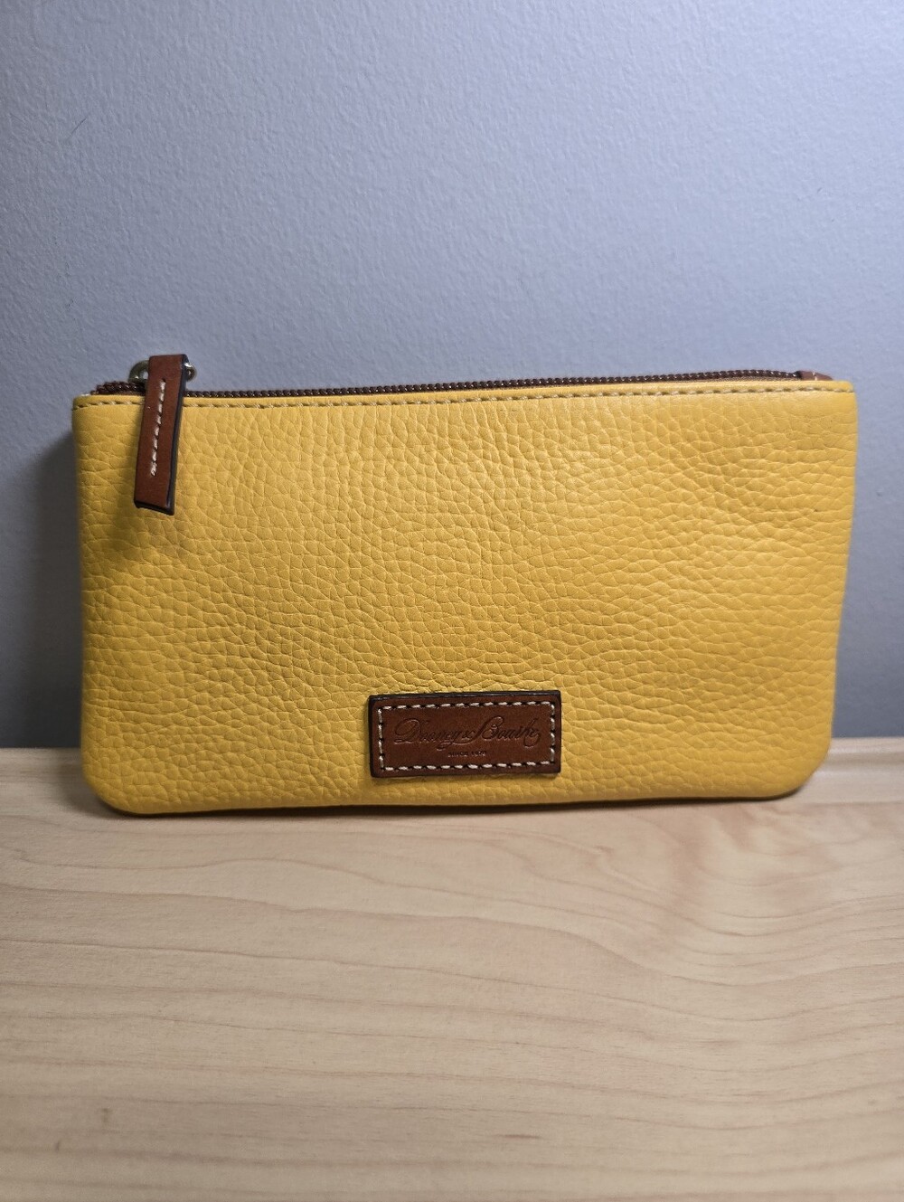DOONEY & BOURKE Yellow Pebbled Leather Zip Pouch Wallet Clutch ID Window EUC